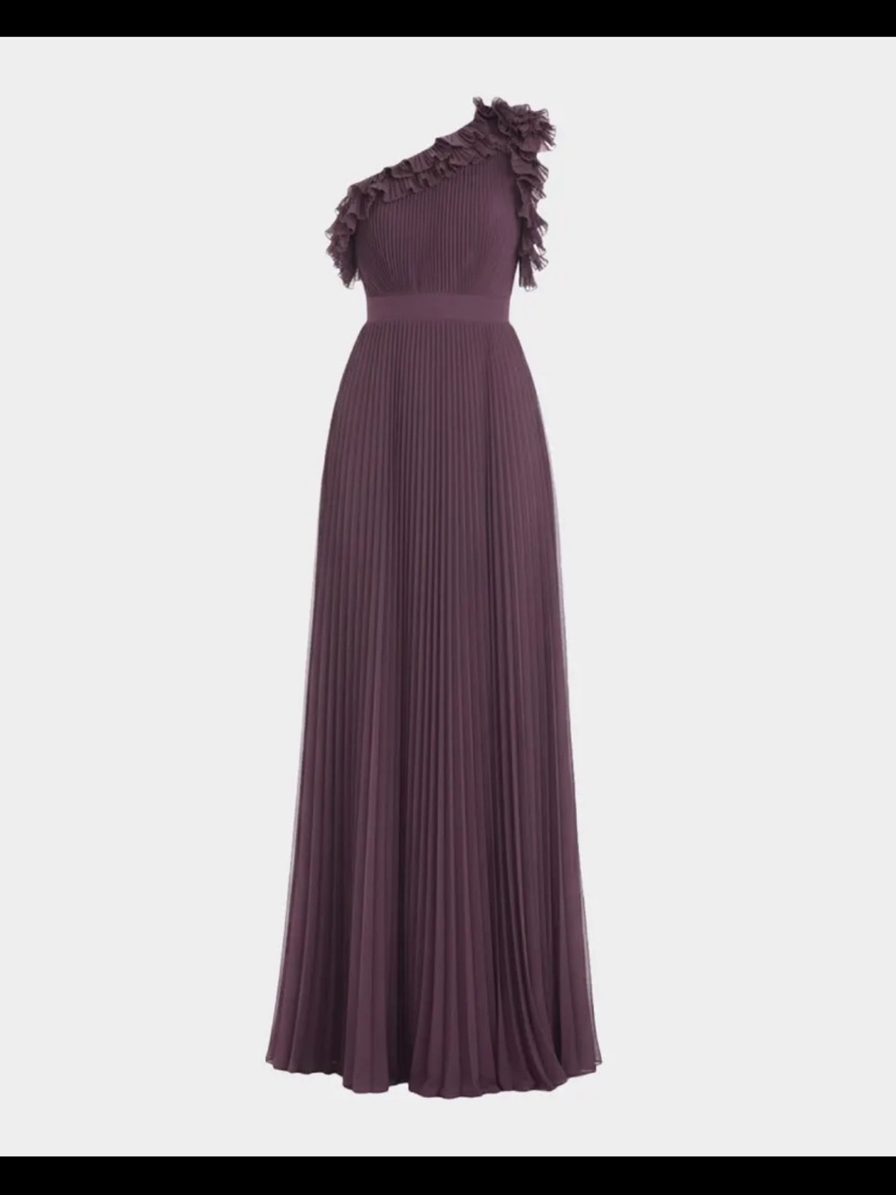 Dress the Population One-Shoulder Ruffled Pleated Gown in Plum - Picture 1 of 2